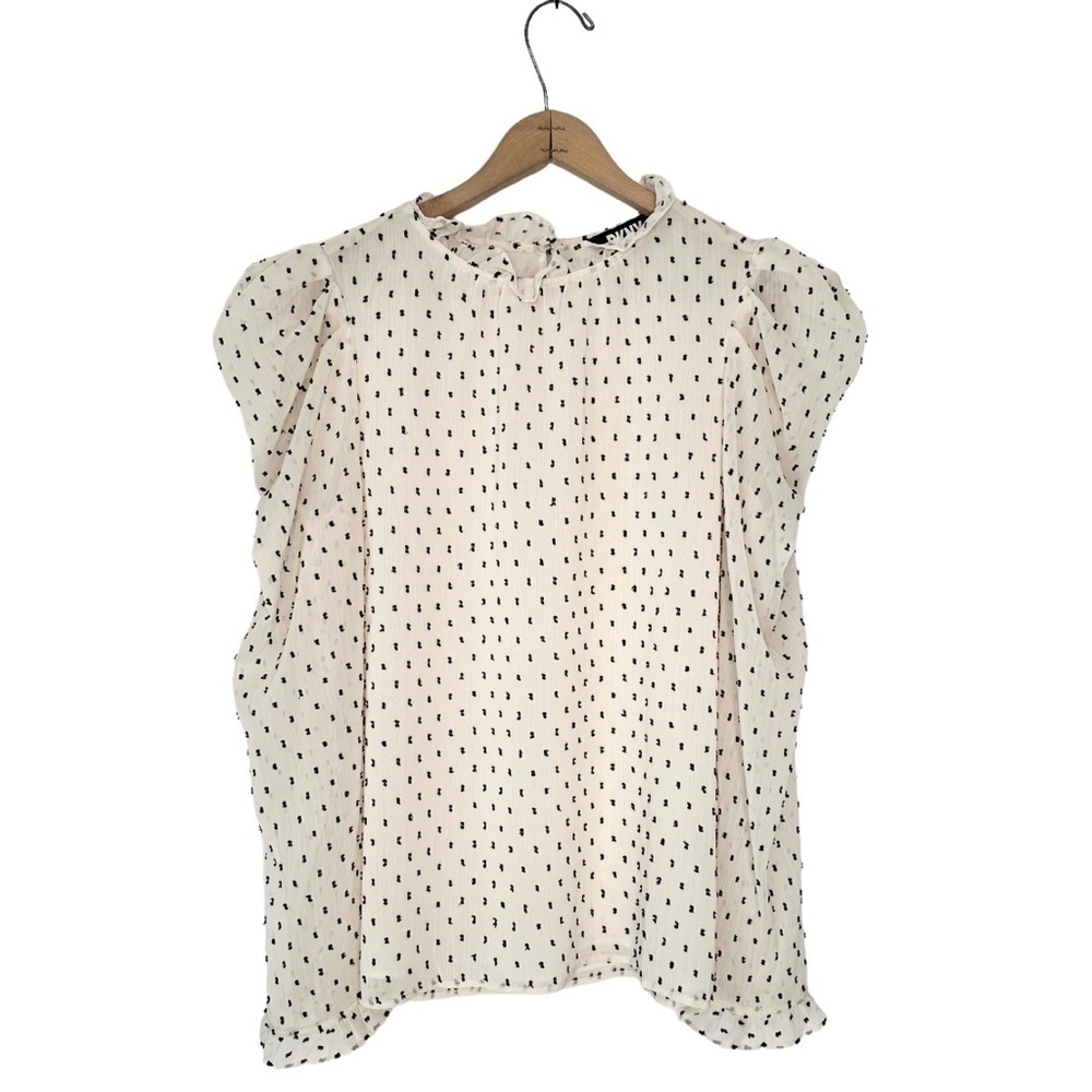 DKNY | Cream Black Raised Dot Long Puff Sleeves Blouse Size Medium